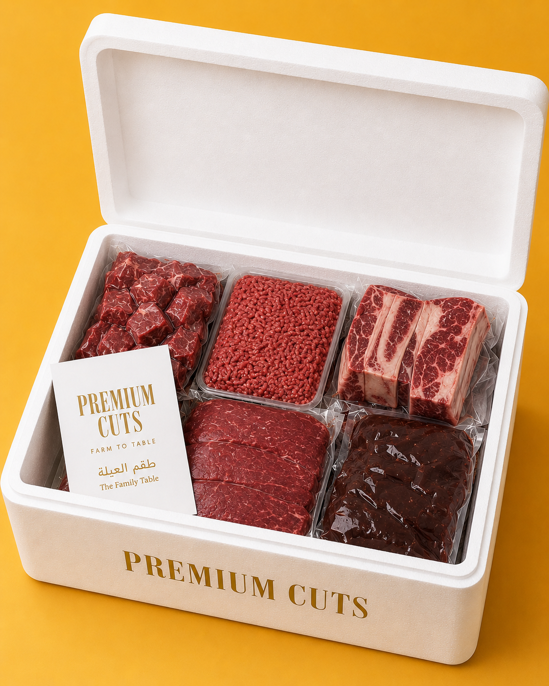 Premium Cuts Family Table bundle in a white signature box